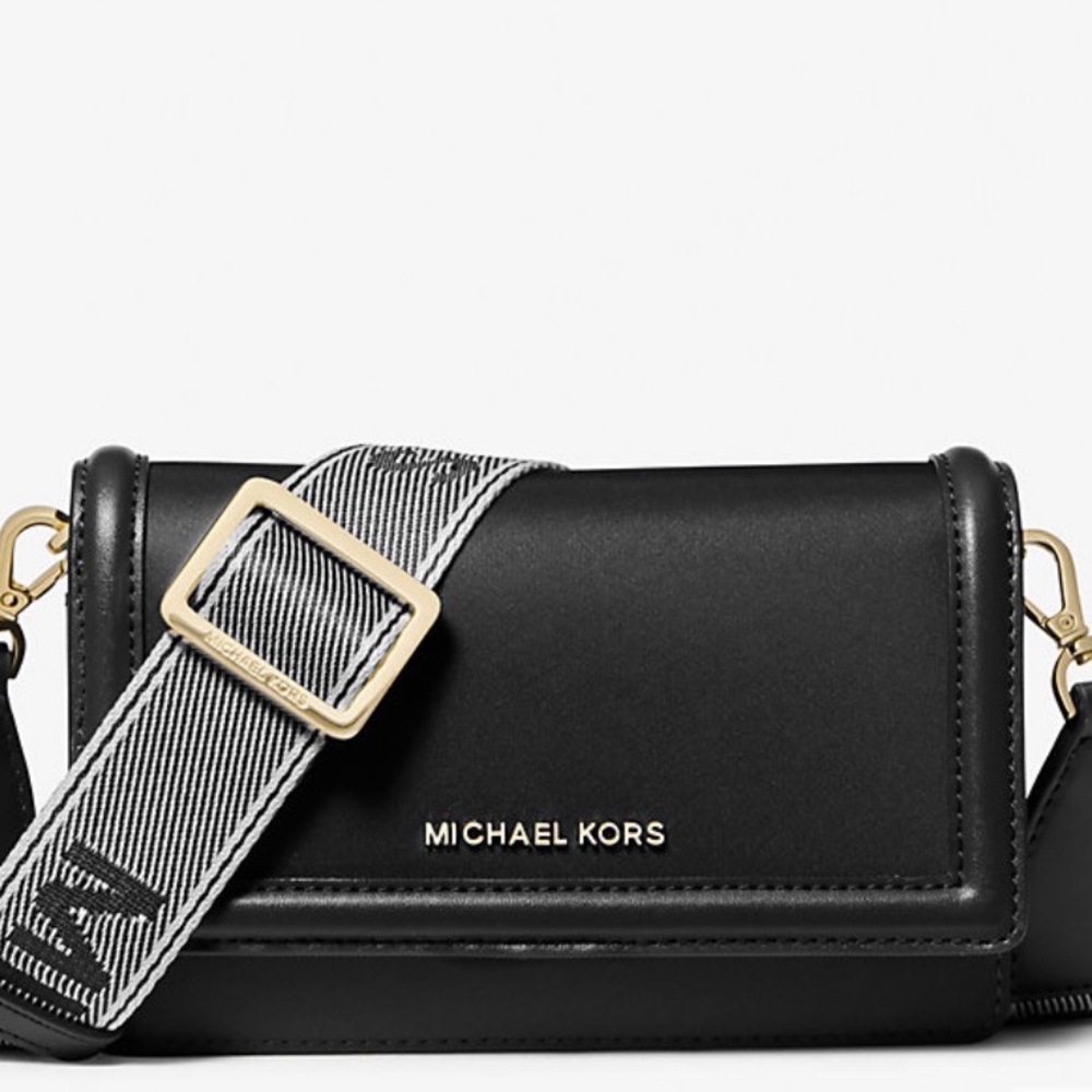 MICHAEL KORS Jet Set Small Nylon Gabardine Smartphone Crossbody Bag in Black